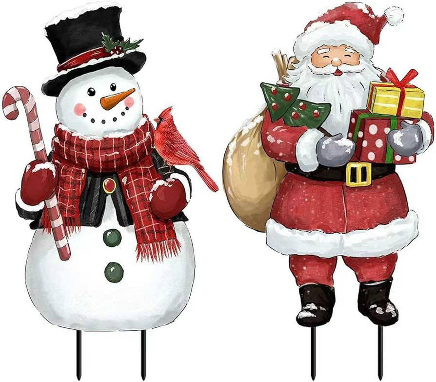 Christmas Decorations Outdoor, Snowman and Santa Claus Metal Yard Signs with Stakes, Xmas Winter ... | Amazon (US)