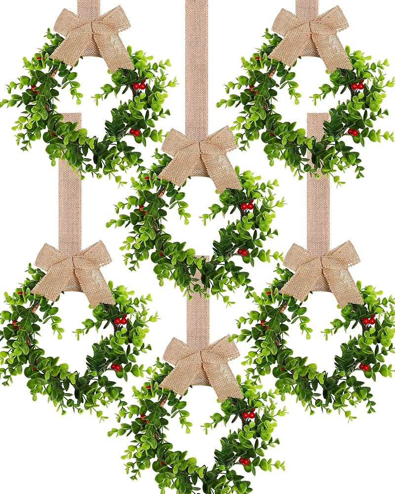 6 Pcs Christmas Kitchen Cabinet Wreaths with Ribbon Xmas Small Cabinet Wreaths Hanging Artificial... | Amazon (US)