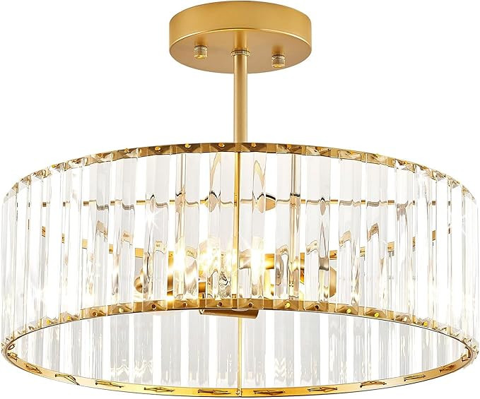 Modern Gold Semi Flush Mount Ceiling Light Crystal 3-Light 15.75 Inch | Amazon (US)