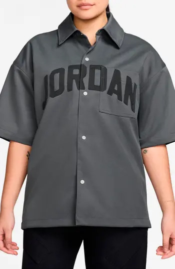 Jordan Flight Short Sleeve Snap-Up Shirt in Iron Grey/Dark Smoke Grey at Nordstrom Rack, Size Small | Nordstrom Rack