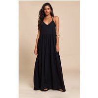 Black Strappy Ruched Maxi Dress | PrettyLittleThing US