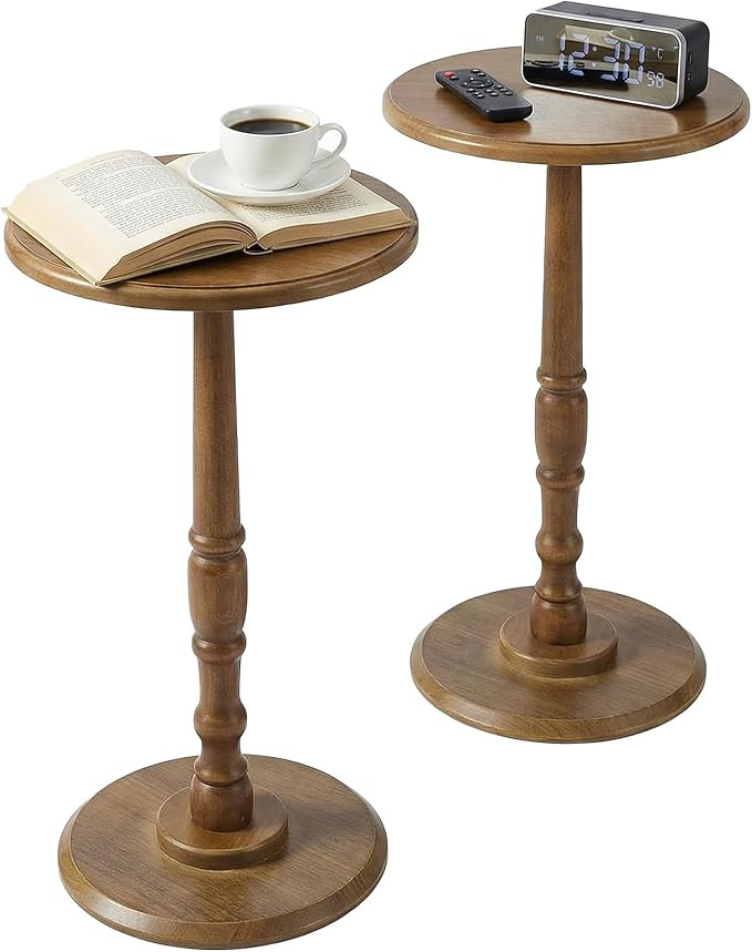 Small Side Table Living Room, Round Corner Table for Small Spaces Set of 2, Coffee Table with Sol... | Amazon (US)