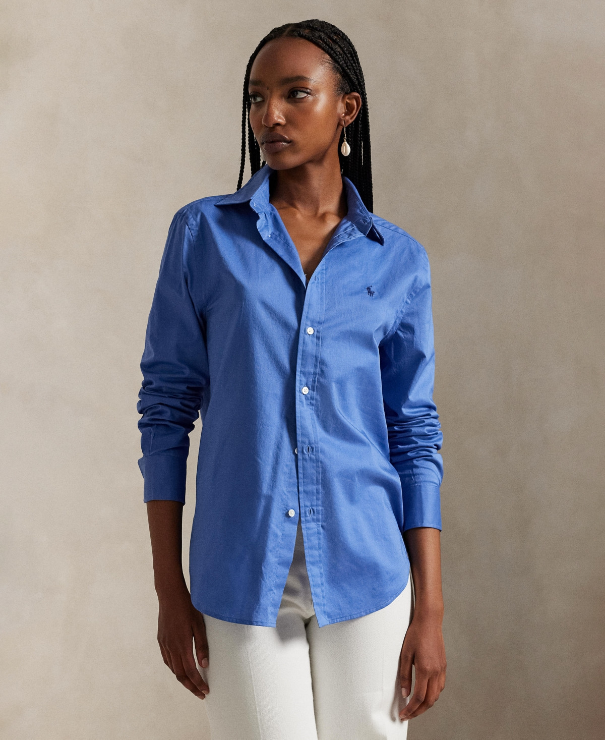 Polo Ralph Lauren Women's Classic-Fit Cotton Twill Shirt - Blue | Macy's
