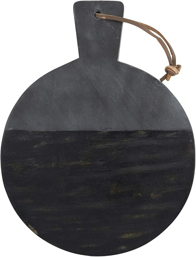 Creative Brands Table Sugar Round Marble and Mango Wood Serving Board, Medium, Black | Amazon (US)