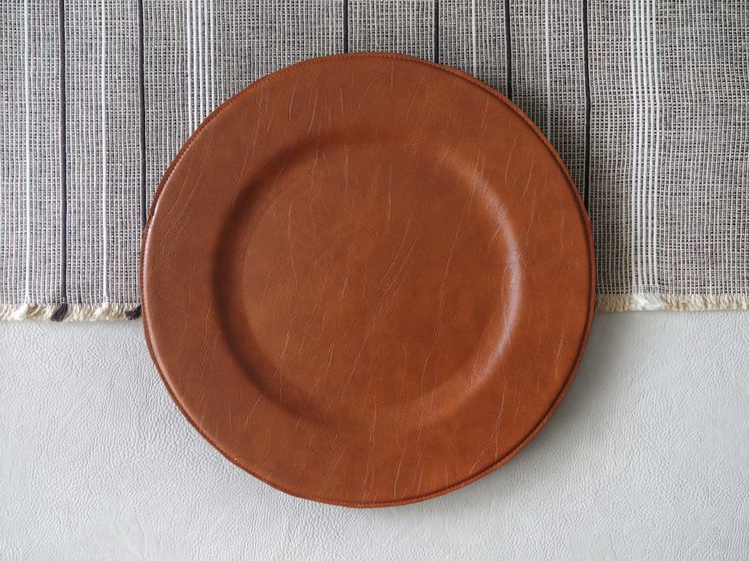 Charger Plate Faux Leather Caramel Handmade Heirloom 13 - Etsy | Etsy (US)