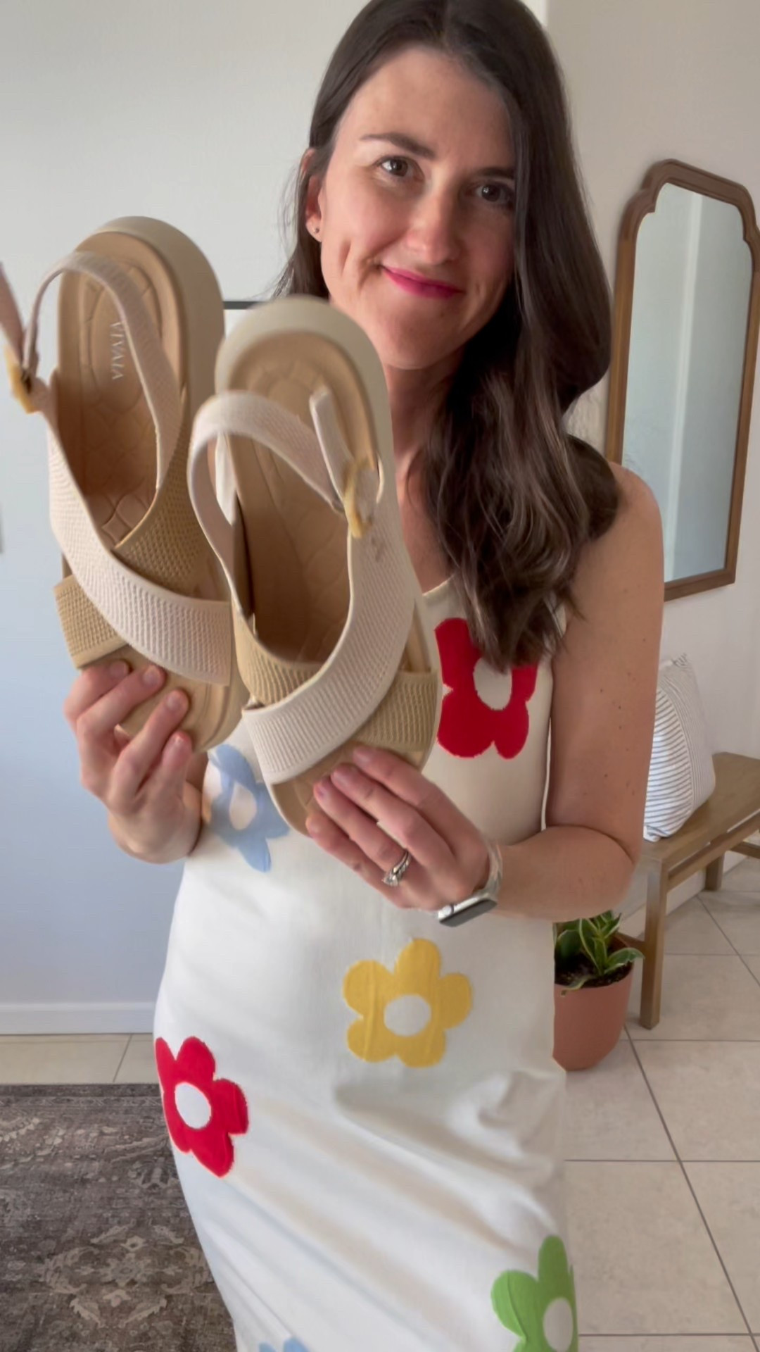 Vivaia Kara AdaptAll Sandal 
Mesh crossover design. Super cushioned insole. Adjustable adaptall strap. Lightweight. Platform style. Love this neutral color to go with everything. 

#LTKShoeCrush #LTKOver40 #LTKGiftGuide