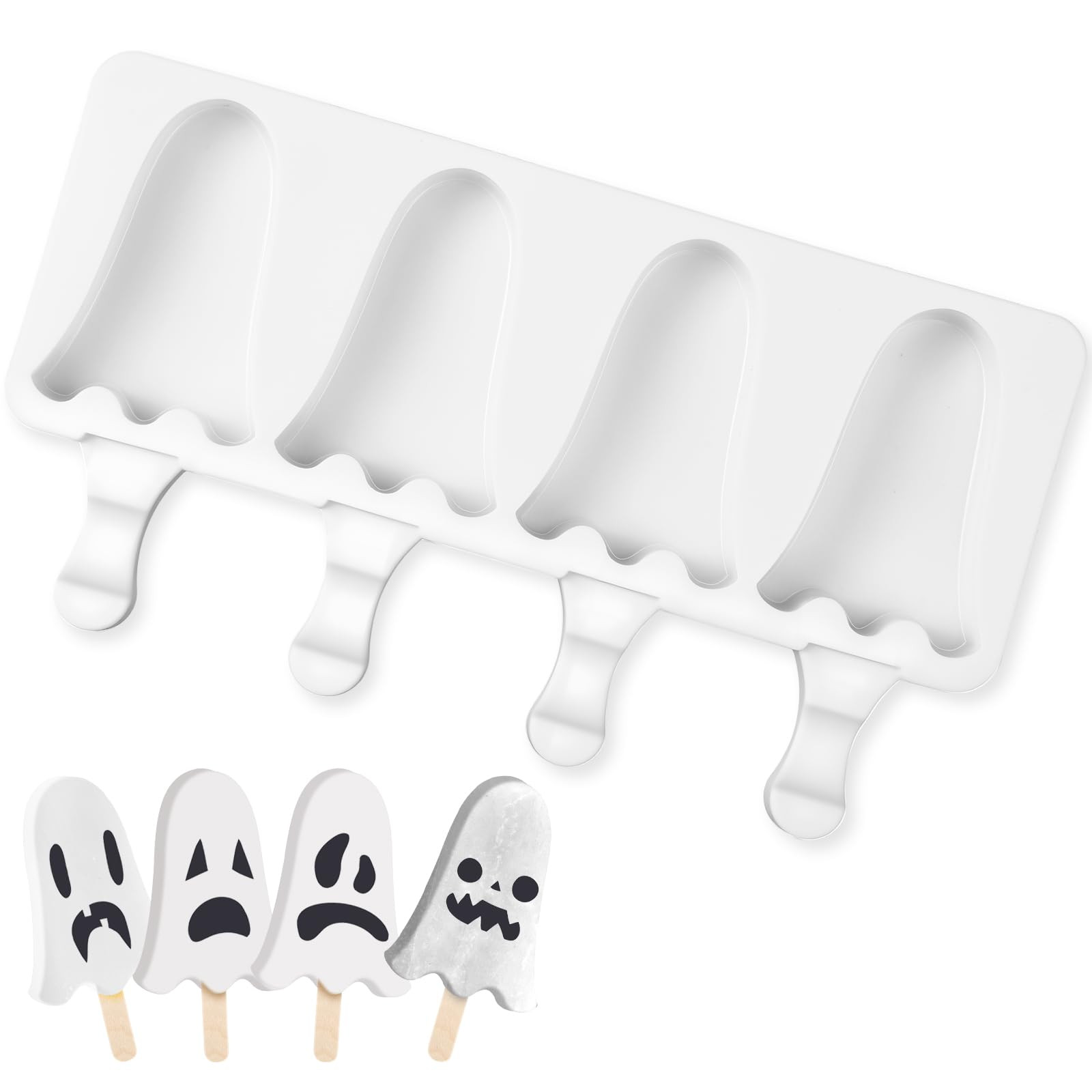 Hushee Halloween Ghost Shaped Mold Large 4 Cavity Reusable Silicone Cakesicle Cake Pop Ice Cream ... | Amazon (US)