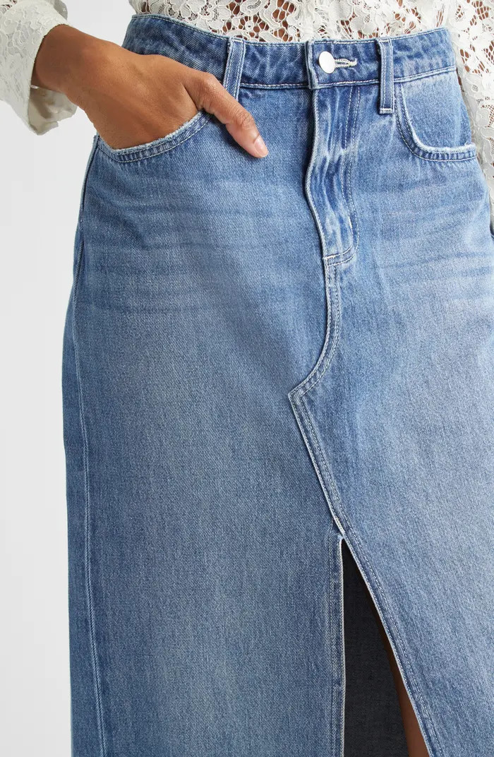 L'AGENCE Rysa Front Slit Denim Maxi Skirt | Nordstrom | Nordstrom