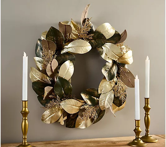 23" Magnolia Leaf Holiday Wreath by Lauren McBride - QVC.com | QVC