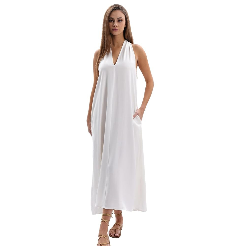 Amazhiyu Women's Linen Halter Sleeveless Casual Summer Maxi Dresses with Pockets | Amazon (US)