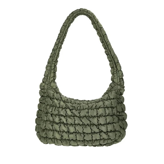 No Boundaries Women's Quilted Puffer Oversized Shoulder Hobo Bag, Olive | Walmart (US)