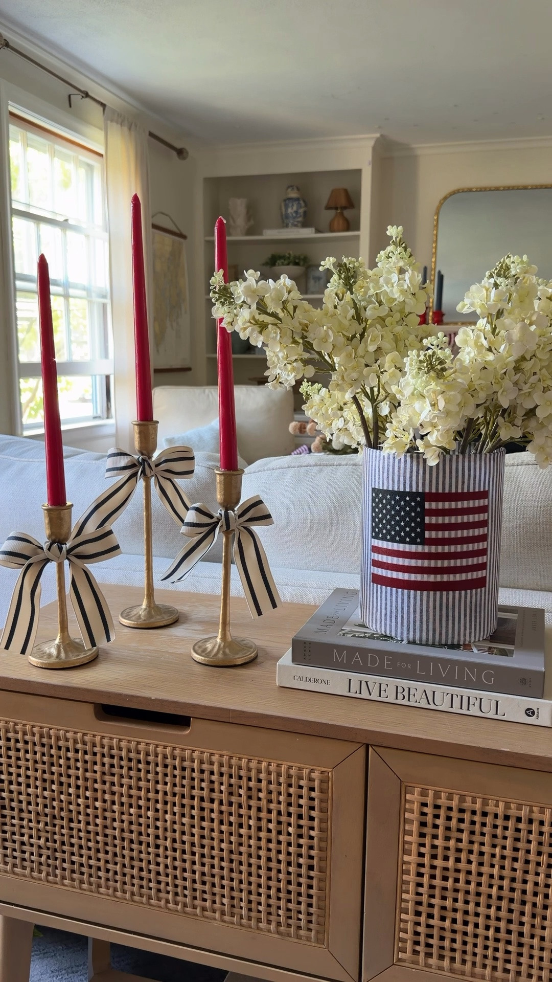 DIY Flag Vase!🇺🇸 I’ve used mod podge to make vases with napkins but when I saw mod podge specifically made for fabric I wanted to try to make one using this blue and white striped fabric and an American flag and omg it couldn’t have been easier!

#LTKSeasonal #LTKHome