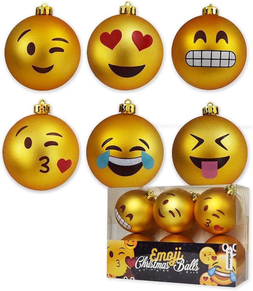 mikamax - Christmas baubles - emoji Christmas balls - set of 6 baubles - Xmas ornaments - 8 cm | Amazon (UK)