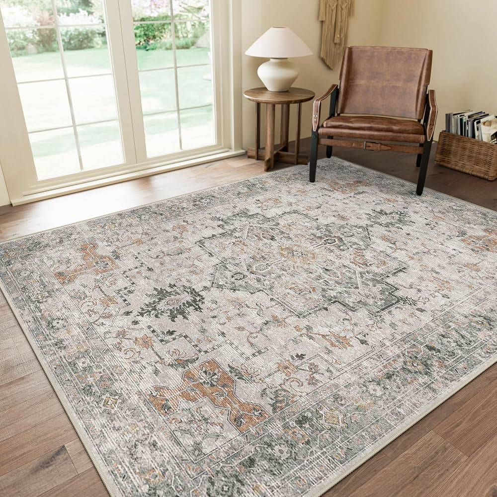 GENIMO 8x10 Area Rugs for Living Room, Machine Washable Non Slip Vintage Retro Rugs, Low Pile Lig... | Amazon (US)