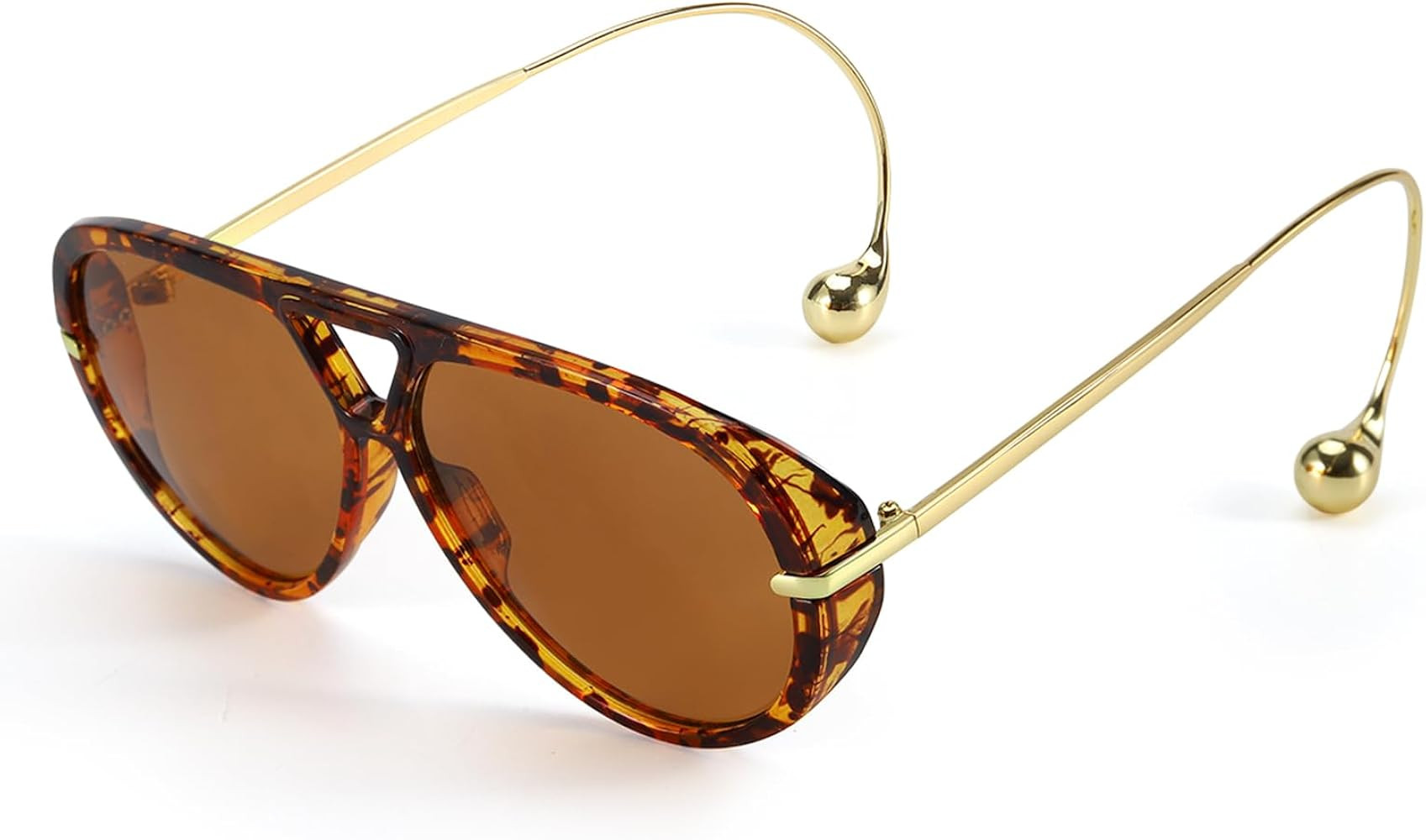 Oversized Aviator Sunglasses for Women With Earring Trendy Large Big Double Bridge 2025 Designer ... | Amazon (US)