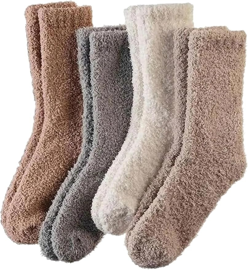 SHENHE Women's 4 Pairs Fuzzy Socks Cozy Warm Plush Slipper Comfy Lounge Crew Socks | Amazon (US)