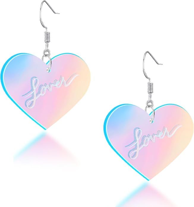 Awinesn Swifts Lover Heart Earrings for Women 925 Silver Post Concert Trendy Earrings Acrylic Dan... | Amazon (US)