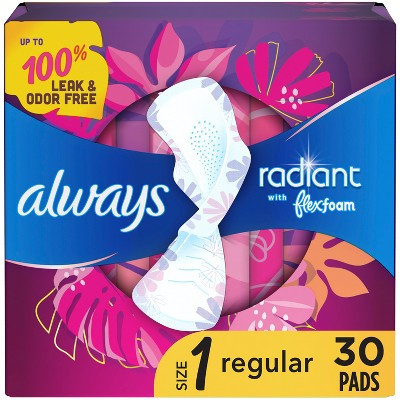 Always Radiant Regular Absorbency Pads with Wings - Scented - Size 1 - 30ct | Target