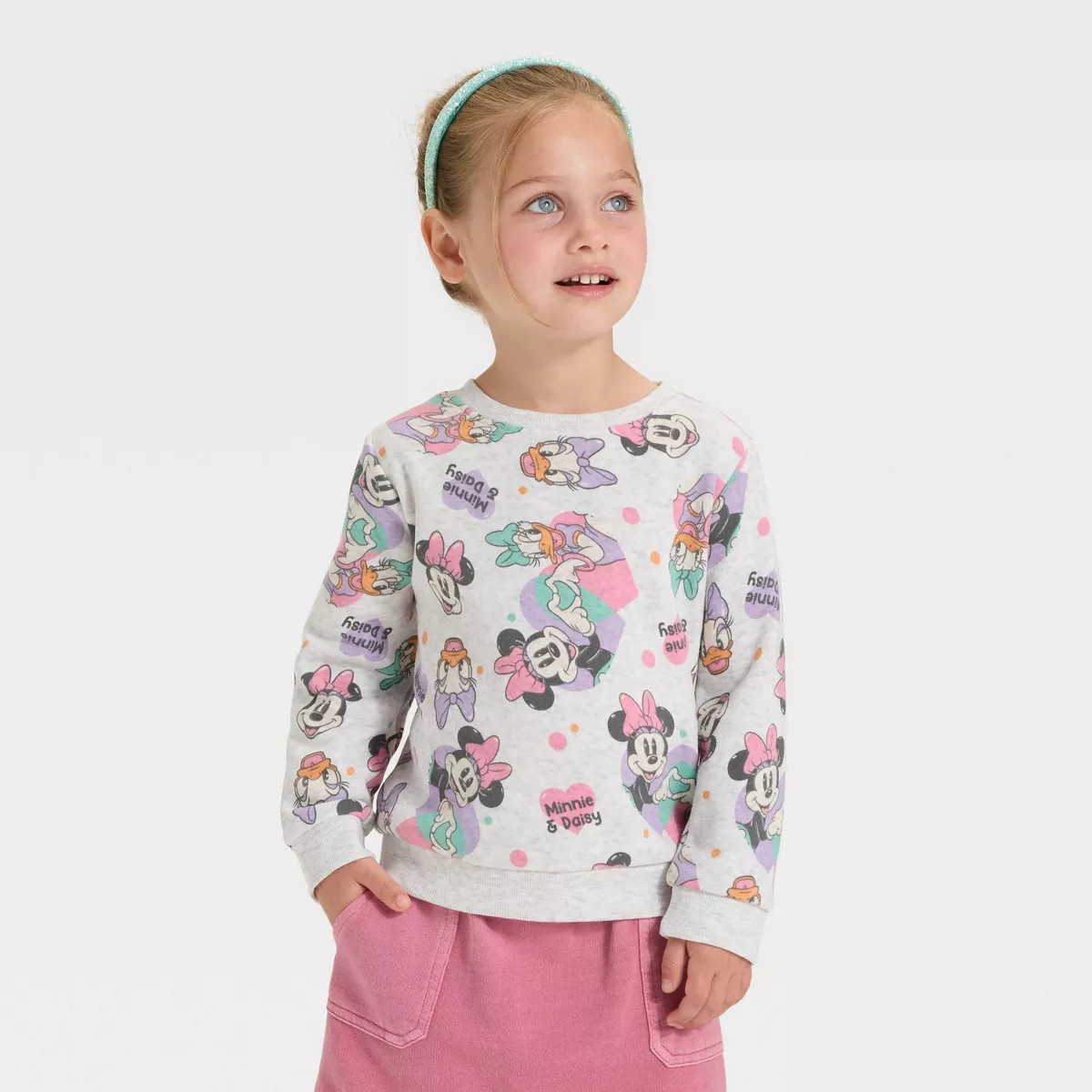 Toddler Girls' Disney Minnie Mouse Daisy Duck Fleece Sweatshirt - Heather Gray | Target