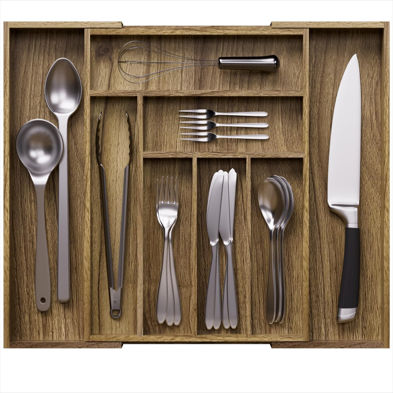 Acacia Wood Kitchen Silverware Drawer Organizer, Expandable Utensil Cutlery Drawer Organizer with... | Amazon (US)