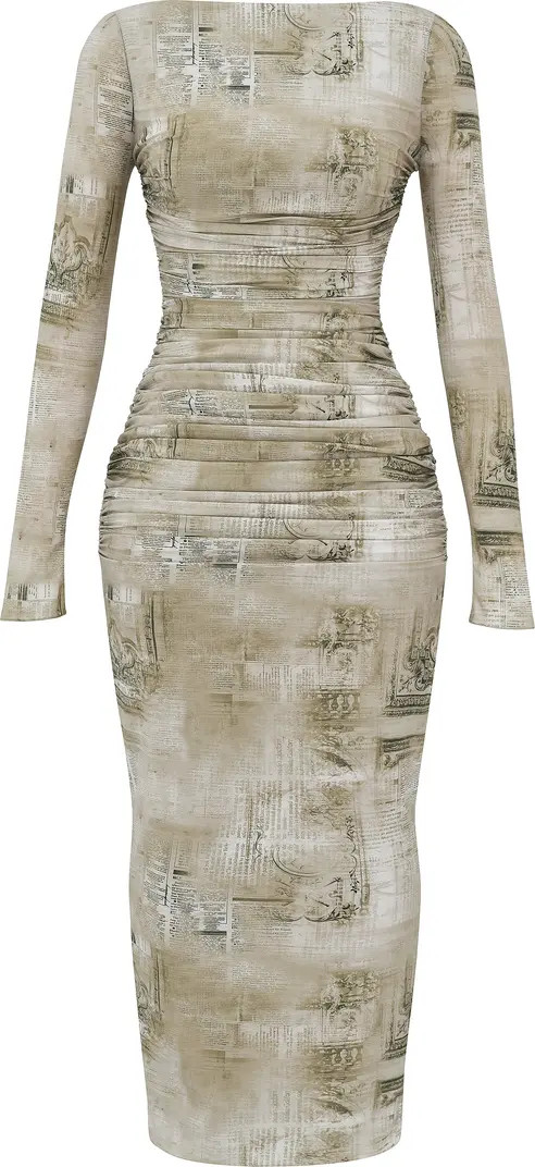 HOUSE OF CB Lanetta Ruched Bateau Neck Long Sleeve Georgette Dress | Nordstrom | Nordstrom