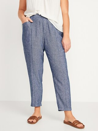 High-Waisted Cropped Linen-Blend Pants for Women | Old Navy (US)
