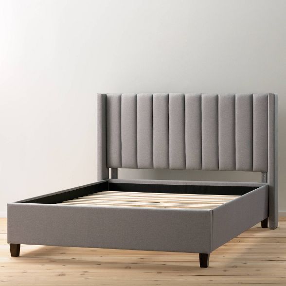 Upholstered Platform Bed Frame with A Vertical Channel Tufted Wingback Headboard - New Heights | Target