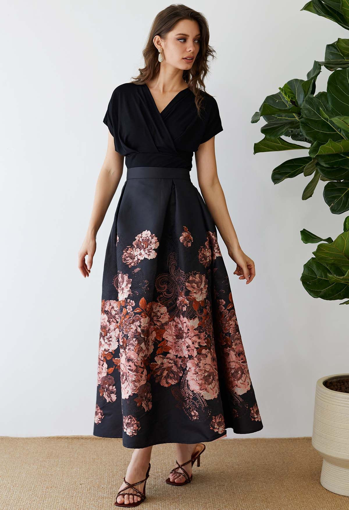 Ultra-Soft Short-Sleeve Cotton Wrap Top in Black | Chicwish