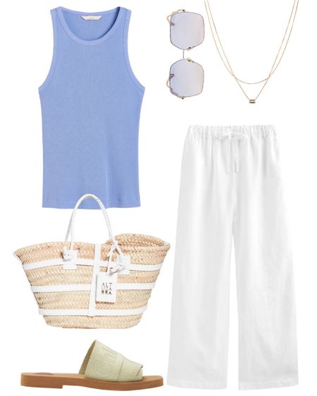 This $27 H&M tank is the prettiest periwinkle blue! 💙 Paired with breathable linen trousers under $150 and elevated accessories for a high/low look that’s perfect for a hot summer day.

#HM #tanktop #linenpants #whitelinenpants #chloesandals #casualsummeroutfit #raffiatote

#LTKFind #LTKSeasonal #LTKunder100