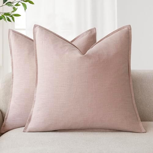Foindtower Pack of 2, Decorative Linen Solid Throw Pillow Covers Soft Accent Cushion Case Boho Fa... | Amazon (US)