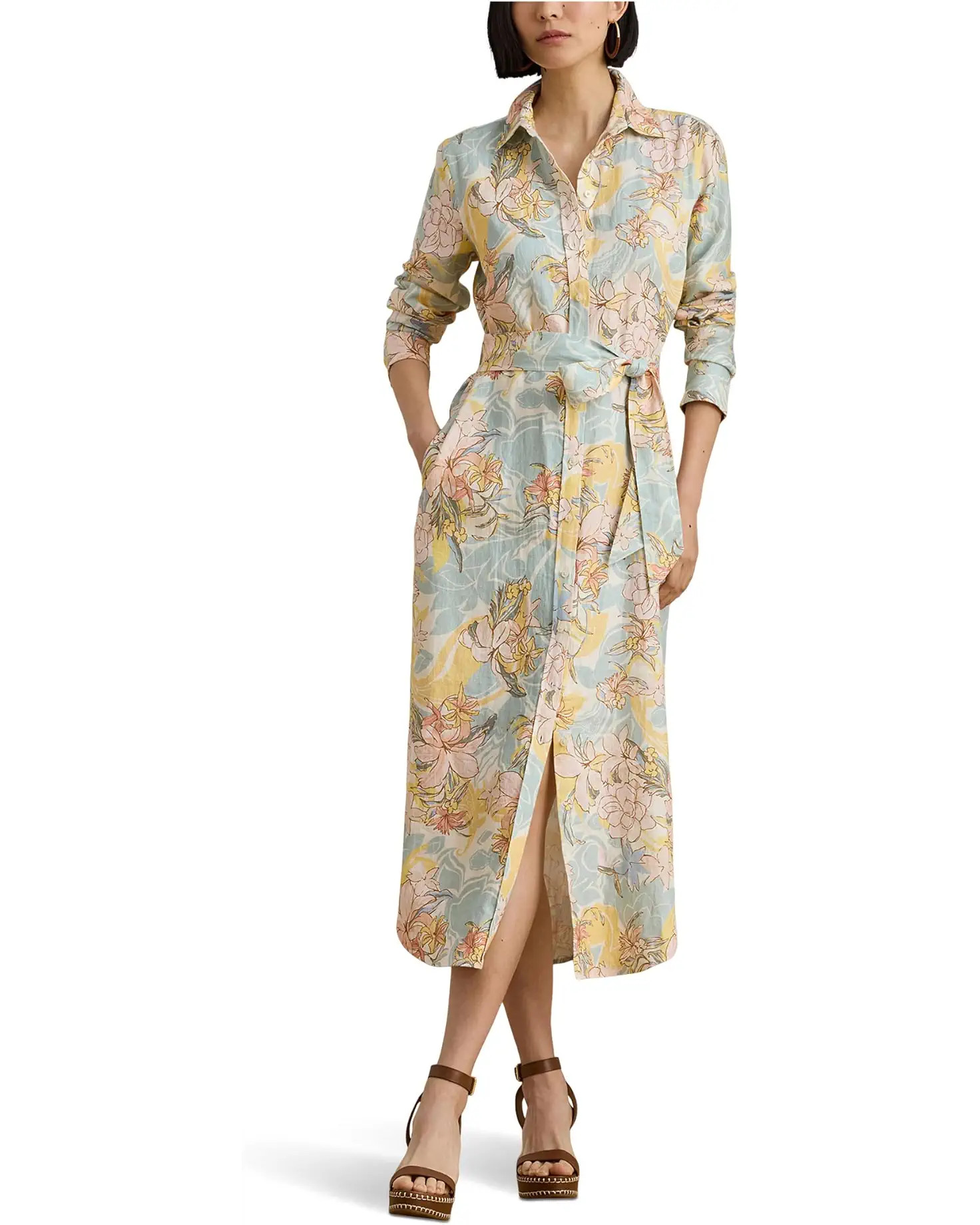 Women's Lauren Ralph Lauren Floral Linen Shirtdress | Zappos.com