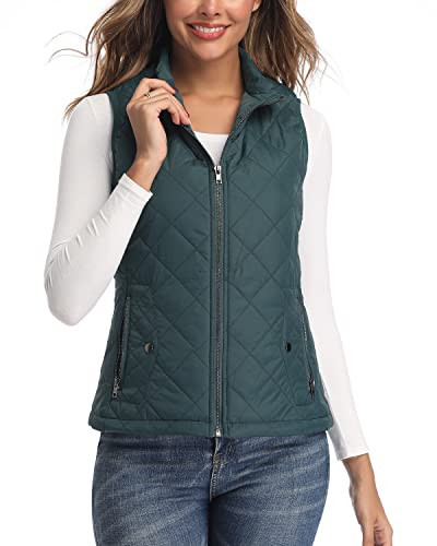 LONGKING Green Women's Vest, Stand Collar Lightweight Zip Quilted Vest for Women S | Amazon (US)