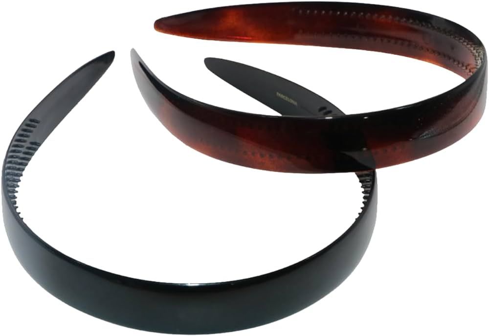 Parcelona French Wide 3/4" Shell Brown and Black Celluloid Set of 2 Headbands for Women | Amazon (US)