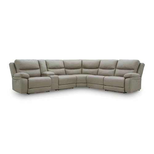 Signature Design by Ashley Brannigan Contemporary Faux Leather Right-Arm Facing 6-Piece Power Reclining Sectional with Storage Console and Adjustable Headrest, Taupe | Amazon (US)