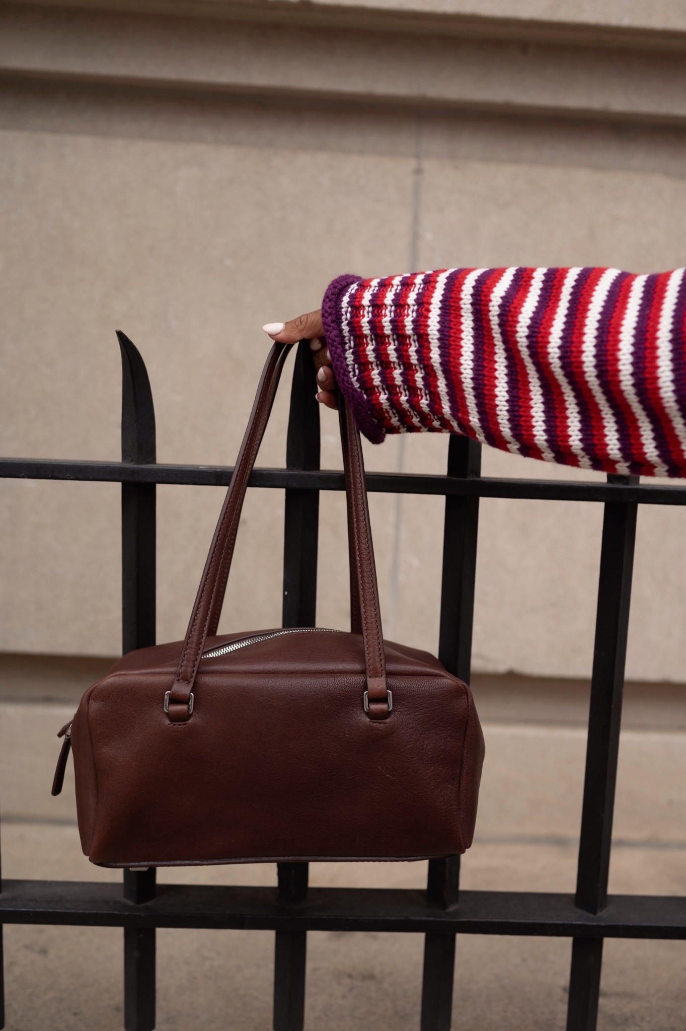Leather brown bag, purse, striped sweater 

#LTKootd #LTKValentine
