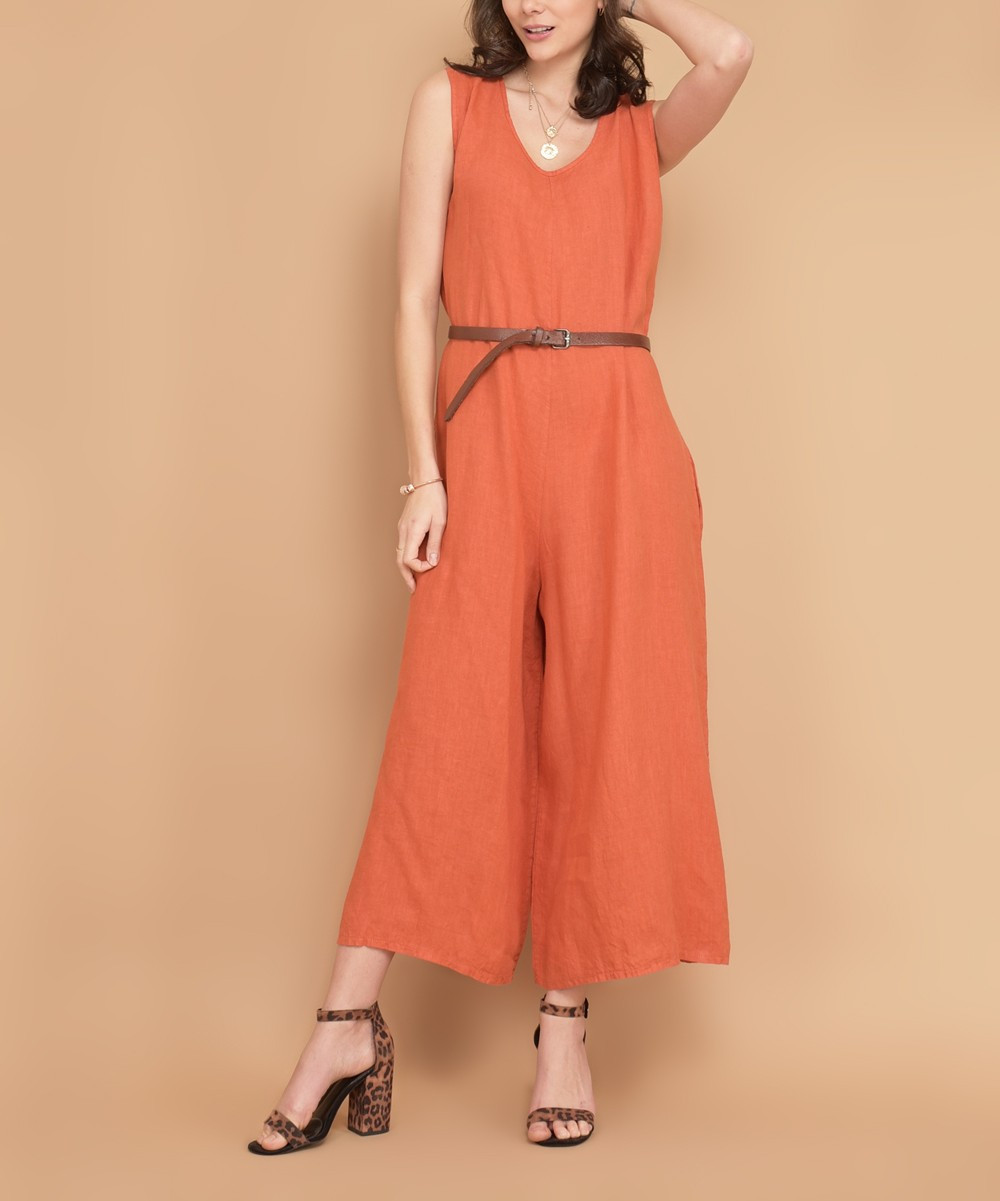 100% LIN BLANC Women's Jumpsuits ORANGE - Orange Mexico Linen Jumpsuit - Women | Zulily