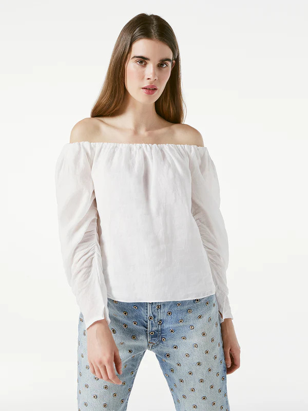 Off The Shoulder Billow Top -- Blanc | Frame Denim