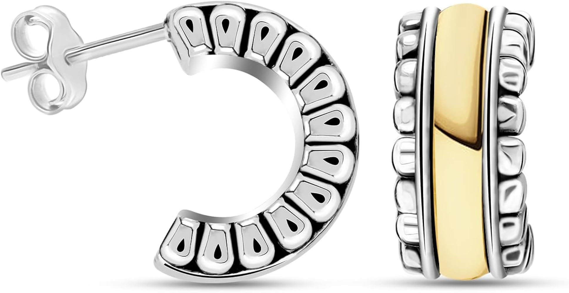 LeCalla 925 Sterling Silver Bali-Style Hoop Earrings Lightweight Click-Top Italian Antique Earrin... | Amazon (US)