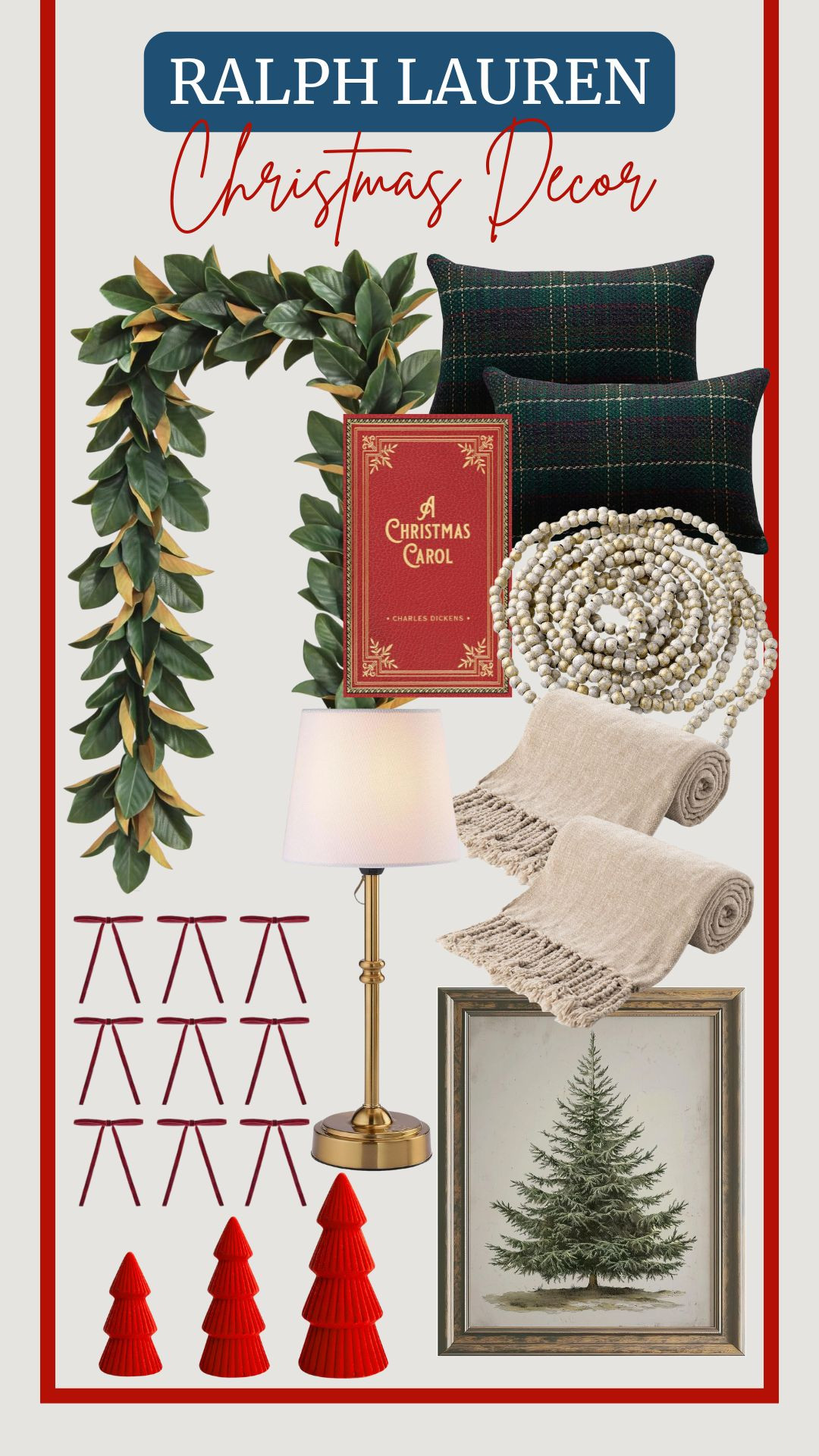 A refined Christmas look that never goes out of style. Get the details.
decorative book, faux holiday garland, vintage Christmas wall art, velvet Christmas ornaments, cordless LED table lamp, beige throw blanket, Christmas wood bead garland, cone Christmas decoration,  green plaid pillows 

 #LTKHoliday #LTKSeasonal #LTKHome
