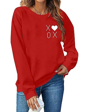 SFHFY Valentines Sweatshirt Women Cute Love Heart Sweater Valentine Pullover Shirt Casual Heart L... | Amazon (US)