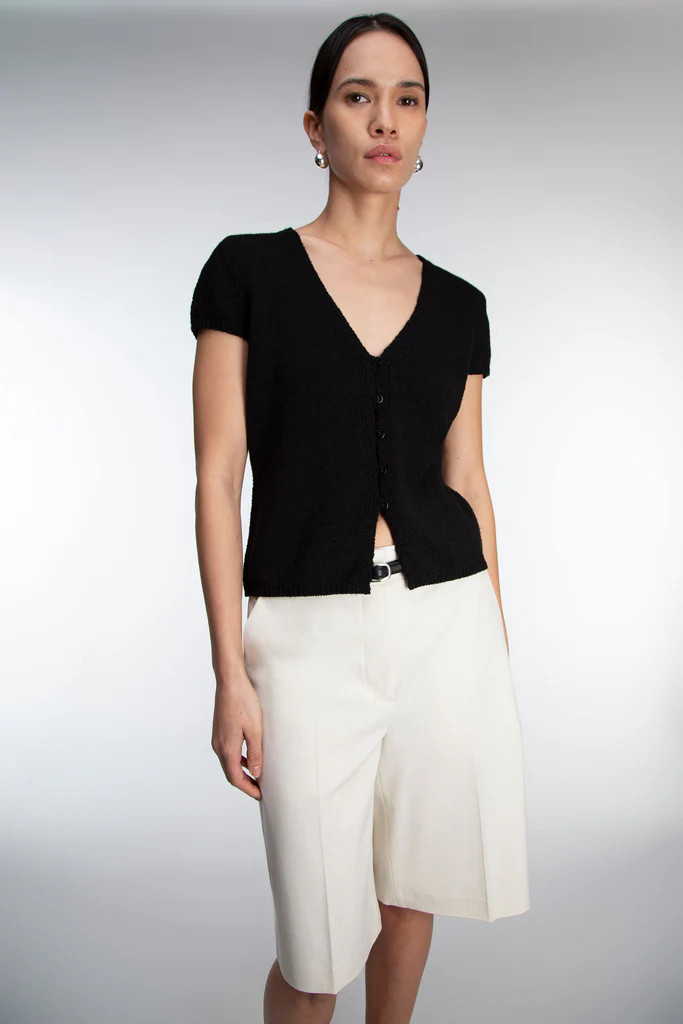 BUTTON FRONT CAP SLEEVE SWEATER | OAK + FORT