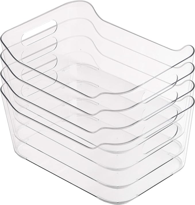 BINO Clear Plastic Storage Bin with Handles (4 Pack - Small) - Plastic Storage Bins for Kitchen, ... | Amazon (US)
