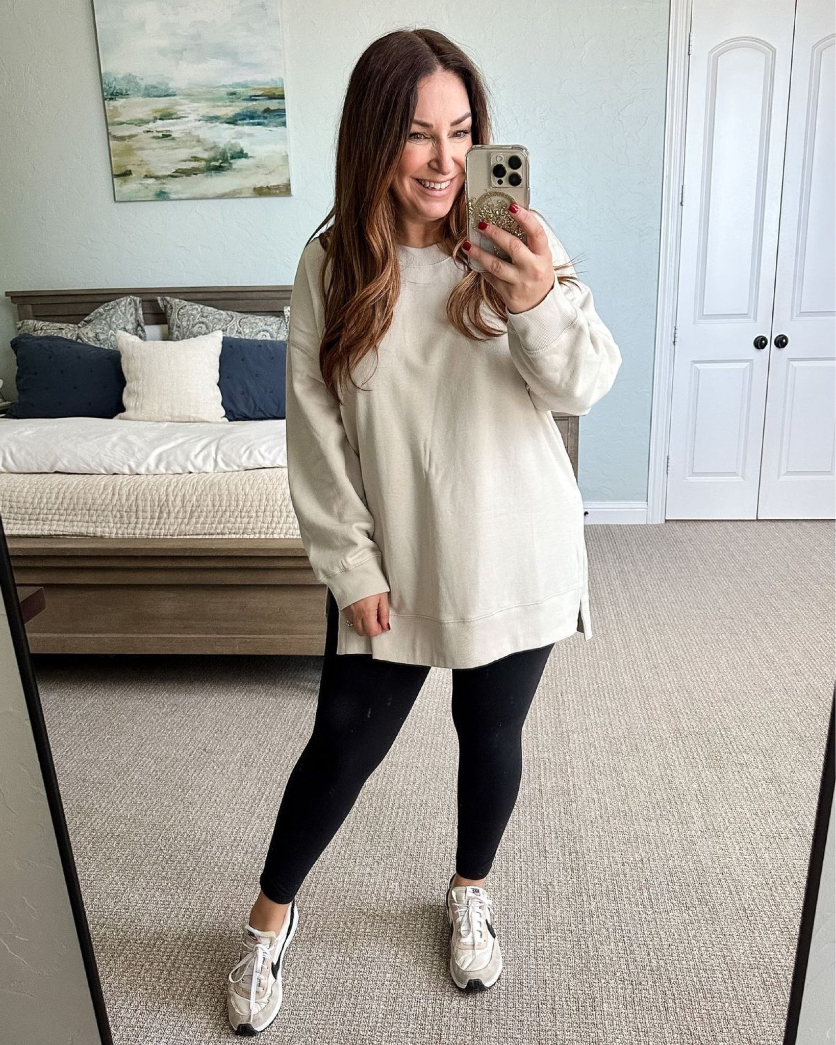 Old Navy Sweatshirt 

Sweatshirt runs oversized, L // Leggings, L // Sneaker size up 1/2 

Fall outfit | fall fashion | curve style | midsize fashion | size large | winter outfits | Nike 

#LTKcurves #LTKSeasonal #LTKstyletip
