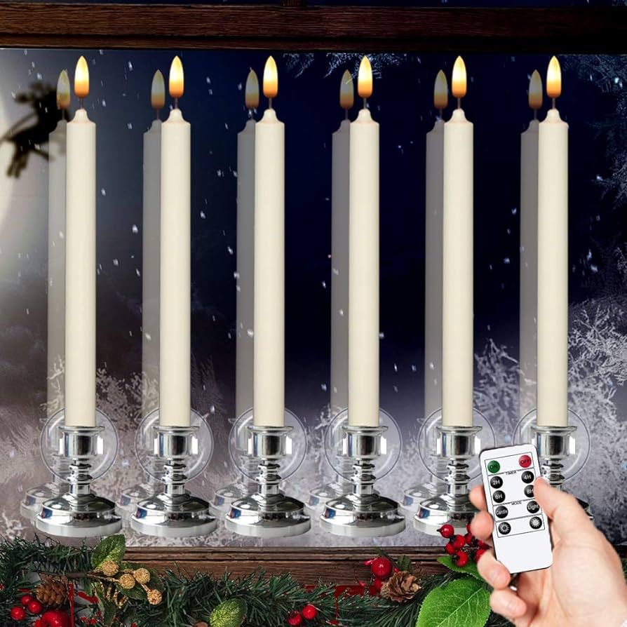 Flameless Window Candles with Remote & Timer, 10" Battery Operated 3D Wick LED Flickering Taper C... | Amazon (US)