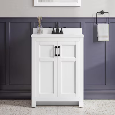 Style Selections Lowry 25-in White Single Sink Bathroom Vanity with White Acrylic Top | Lowe's