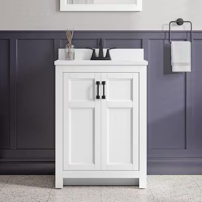 Style Selections Lowry 25-in White Single Sink Bathroom Vanity with White Acrylic Top | Lowe's
