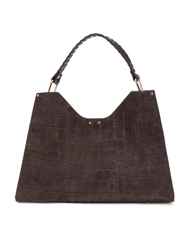 Made In Italy Suede Crocodile Tote With Woven Handle | TJ Maxx