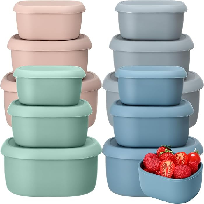 12 Pcs Silicone Food Storage Containers with Lids Reusable Silicone Snack Container 3 Size Lunch ... | Amazon (US)