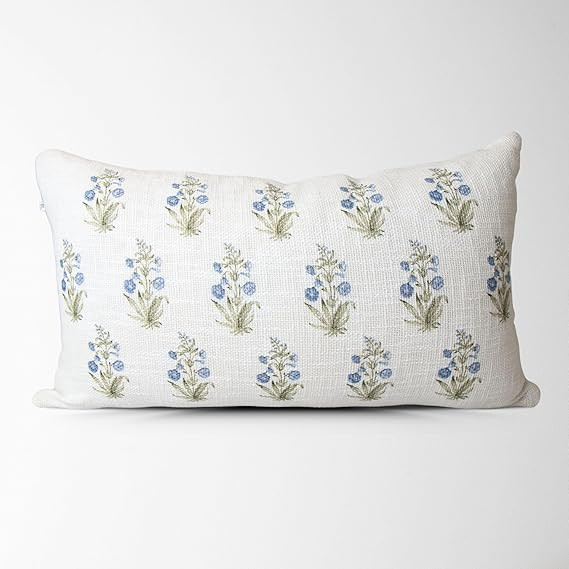 Lucie Hand Painted Block Print Floral Pillow Cover 14x24 – 100% Cotton Designer Throw Pillow Co... | Amazon (US)