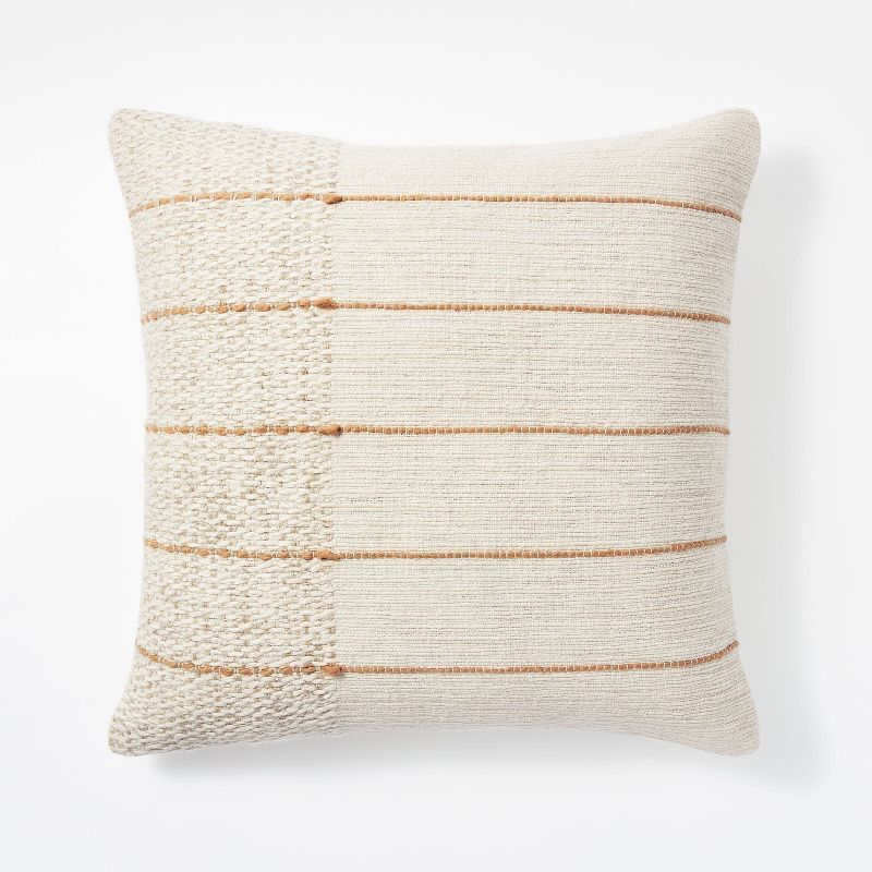 Textured Asymmetric Striped Square Throw Pillow Cream/Cognac - Threshold&#8482; designed with Stu... | Target